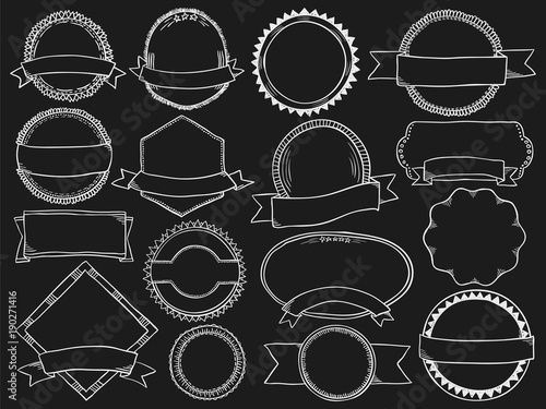 Labels doodle chalk frames set blackboard