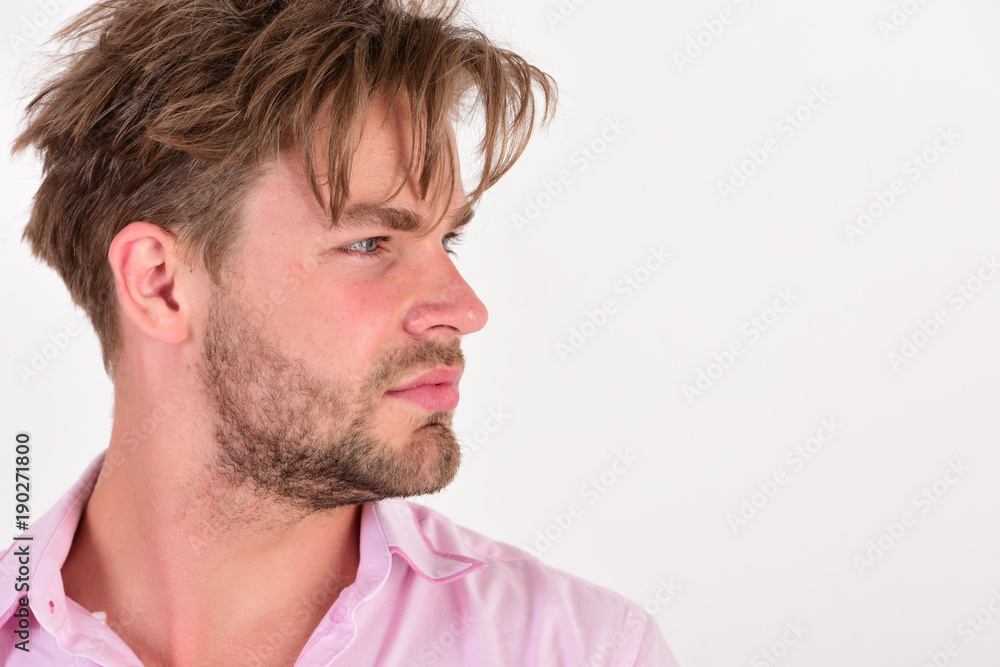 Man with interested serious face isolated on white background Man with interested serious face isolated on white background