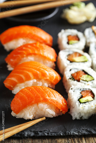 Fresh sushi and rolls