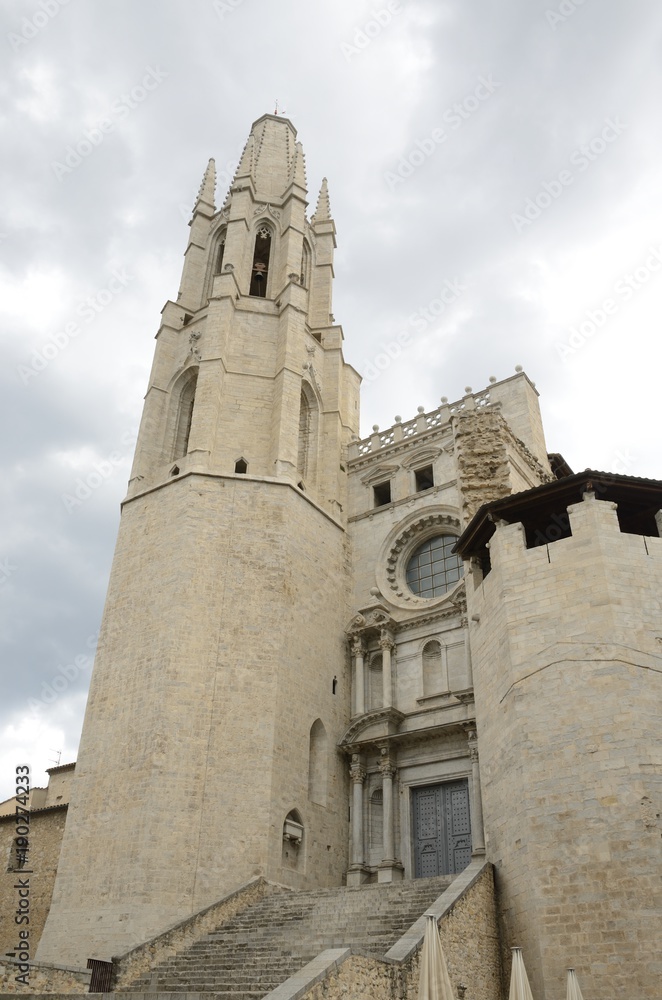 Stone stairway to church in Girona, Spain