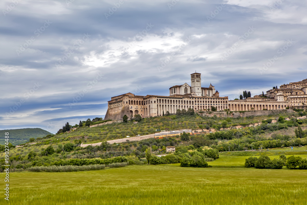 Assisi, Italy. View of the city and its surroundings on the mountainside