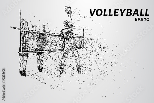 Volleyball players hit the ball. Volleyball of the particles