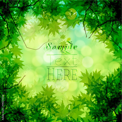 Green leaves and bokeh vector background