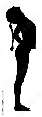 Woman exercises yoga, Yoga pose vector silhouette illustration isolated on white background. 