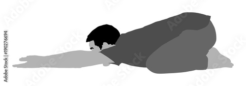 Man exercises yoga, Yoga pose vector silhouette illustration isolated on white background. 