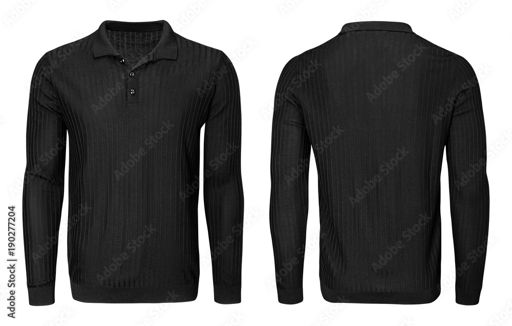 Blank template mens black polo shirt long sleeve, front and back view ...