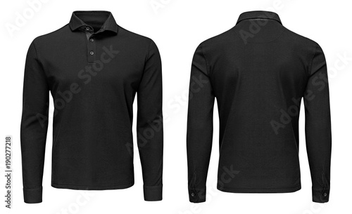 Billede på lærred Blank template mens black polo shirt long sleeve, front and back view, isolated white background