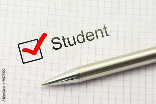 Wallpaper Mural Student questionnaire choice. Educational survey. Occupation concept. Marked checkbox with a silver pen on paper background. Torontodigital.ca