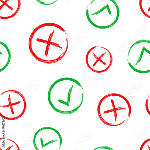 Check marks tick and cross seamless pattern background. Business concept vector illustration. Yes and no checkmark symbol pattern.