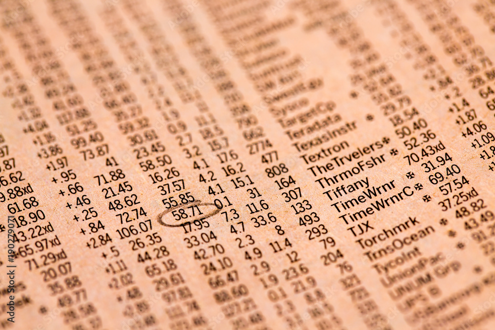 Newspaper illustration with a schedule of the cost of financial shares Newspaper illustration with a schedule of the cost of financial shares
