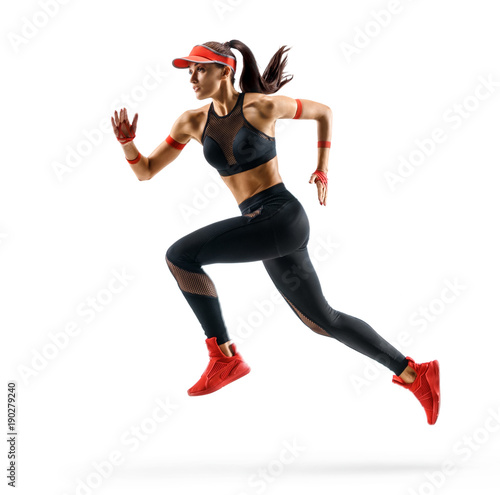 Canvastavla Woman runner in silhouette on white background