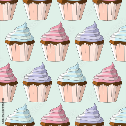 Pattern with colorful cupcakes