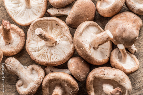 Shiitake mushrooms. Macro. Food background.