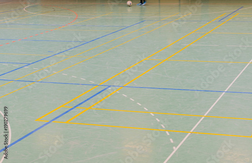 Fototapeta Naklejka Na Ścianę i Meble -  Hallenboden in einer Sporthalle mit diversen Linien