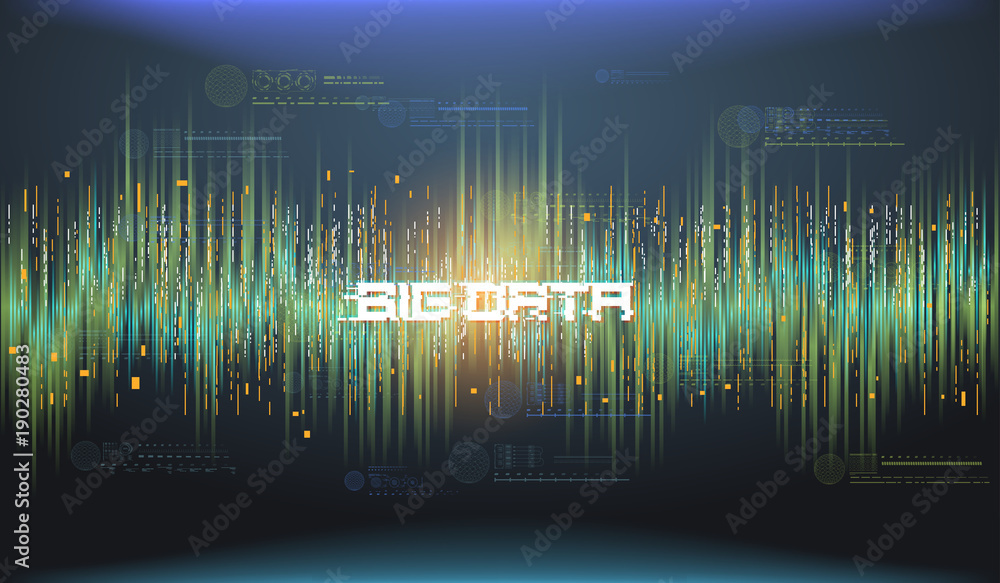 Big data abstract visualization. Futuristic aesthetic design. Big data background with HUD elements.