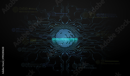 Finger Scan in Futuristic Style. Biometric id with Futuristic HUD Interface. Fingerprint Scanning Technology Concept Illustration. Identification System Scanning.