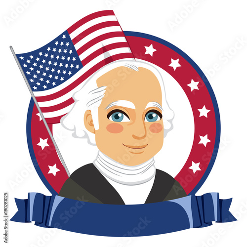George Washington portrait for President Day celebration with North American USA flag photo