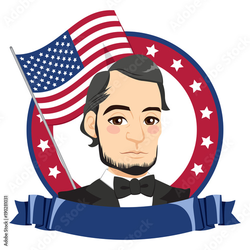 Abraham Lincoln portrait for President Day celebration with North American USA flag photo