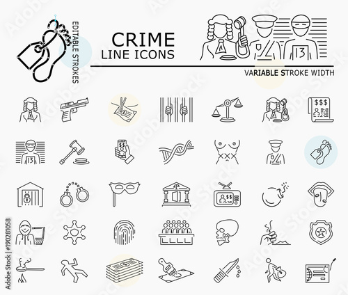 Crime line icons with minimal nodes and editable stroke width and style