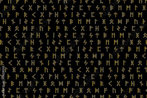 Elder futhark runes - black and gold - vector pattern
