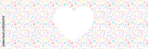 Concept of a banner with heart sketches and copyspace. Valentine's Day, Mother's Day or Women's Day. Vector.