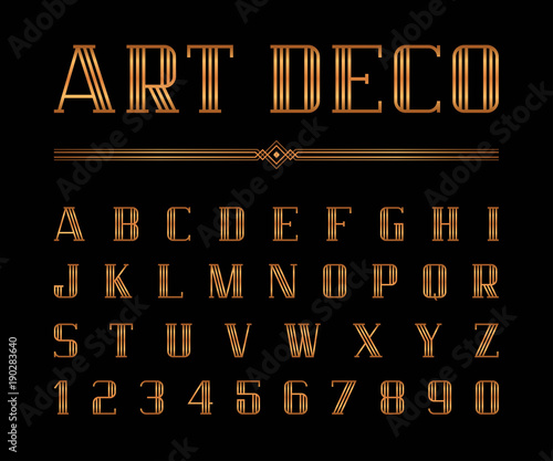 Vector of Art Deco font and alphabet, Condensed letters set. The Great Gatsby Style