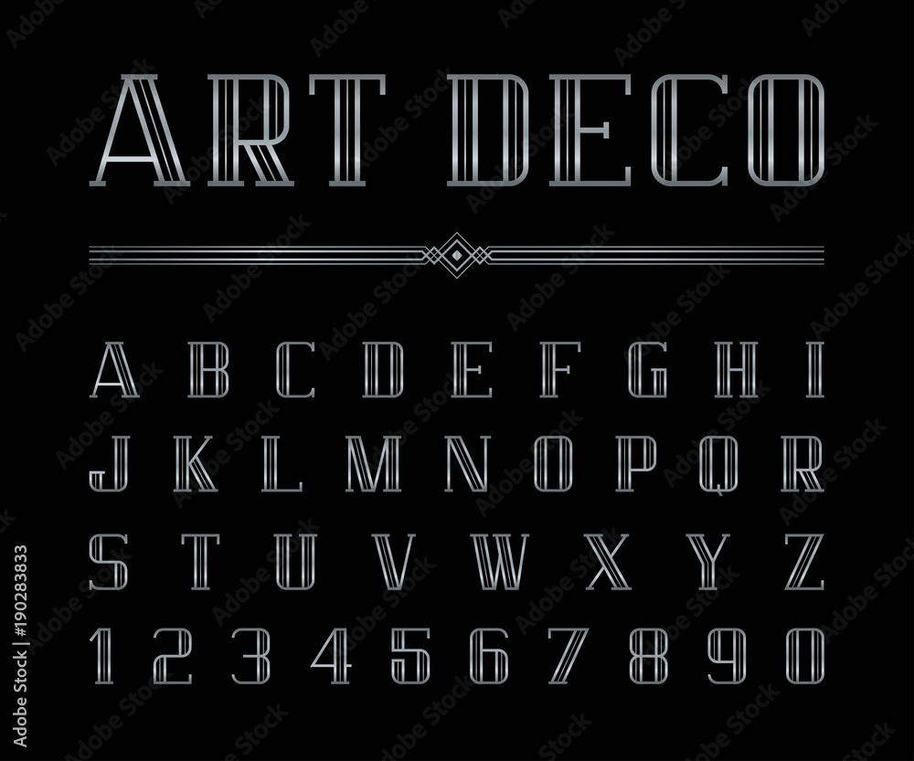 Vector of Art Deco font and alphabet, Condensed letters set. The Great