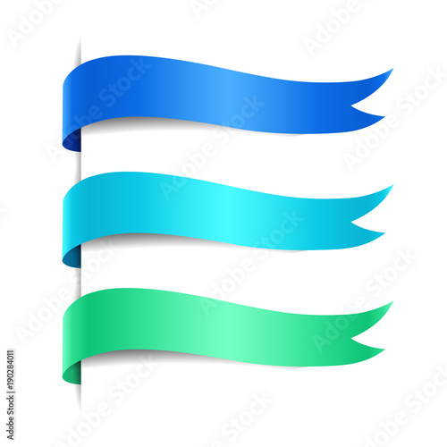 Set of colored decorative wave banners. Blue, azure, green ribbon, vector illustration