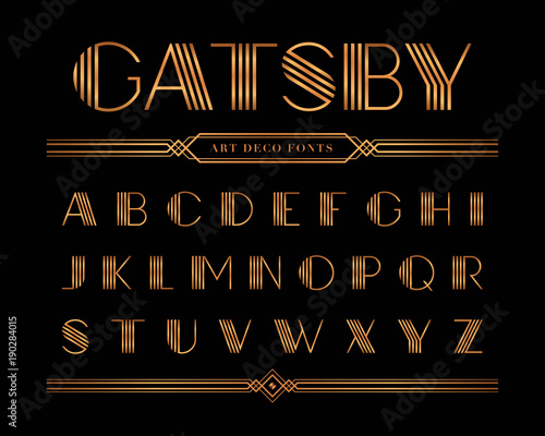  Vector of Gatsby font and alphabet, Gold Letter set. photo