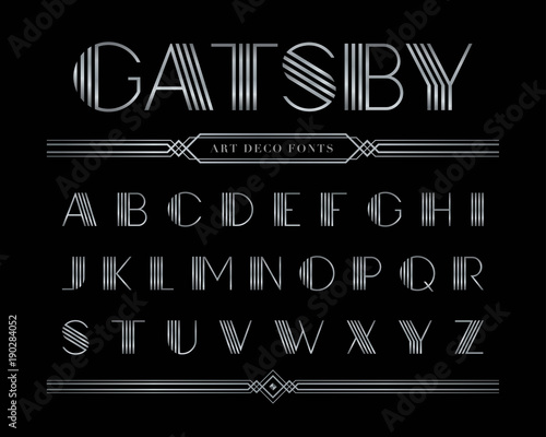  Vector of Gatsby font and alphabet, Silver Letter set.