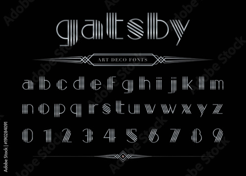  Vector of Gatsby font and number, Silver Letter set.