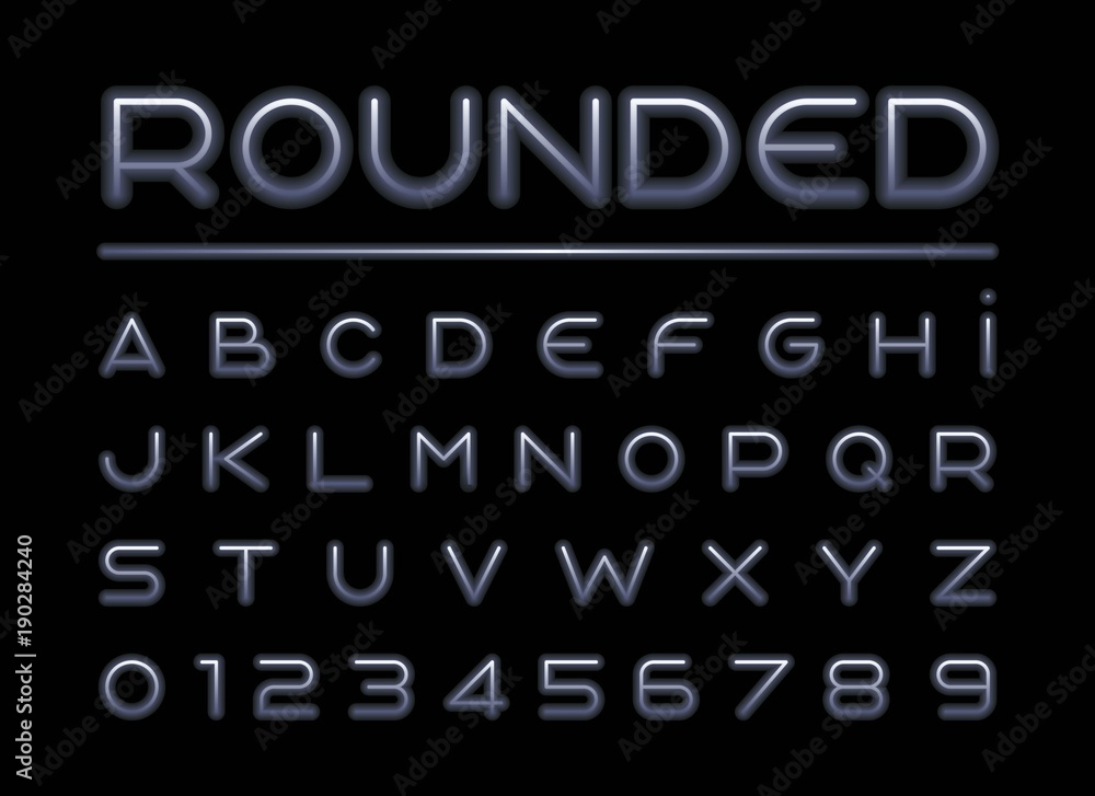 Vector of stylized rounded font and alphabet