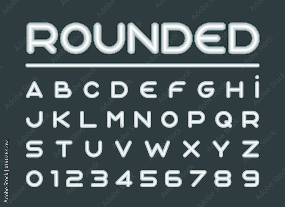 Vector of stylized rounded font and alphabet