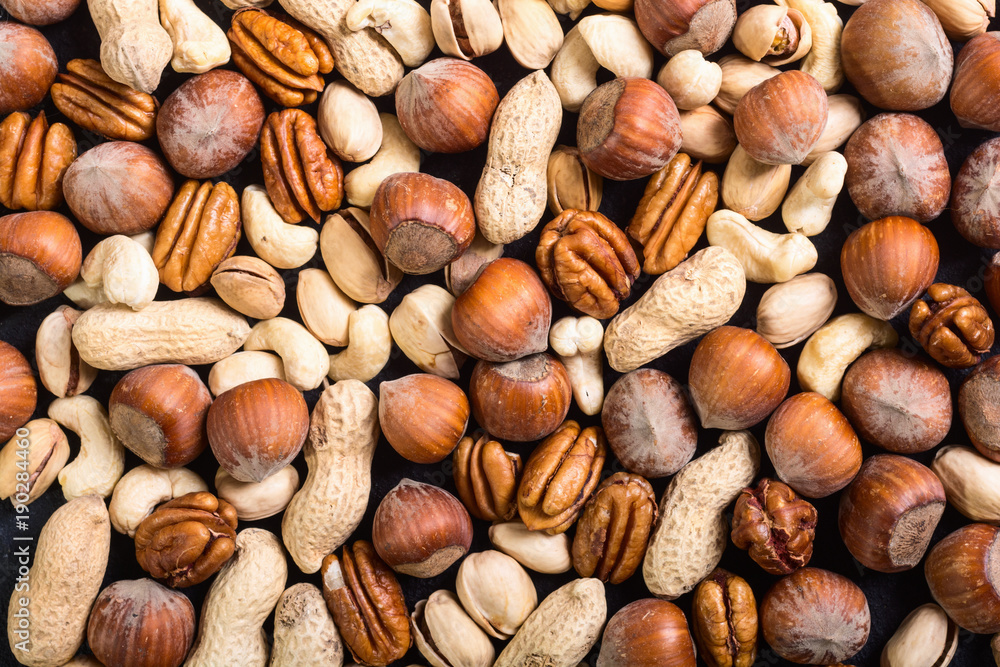 Mix of nuts in plate Mix of nuts in plate