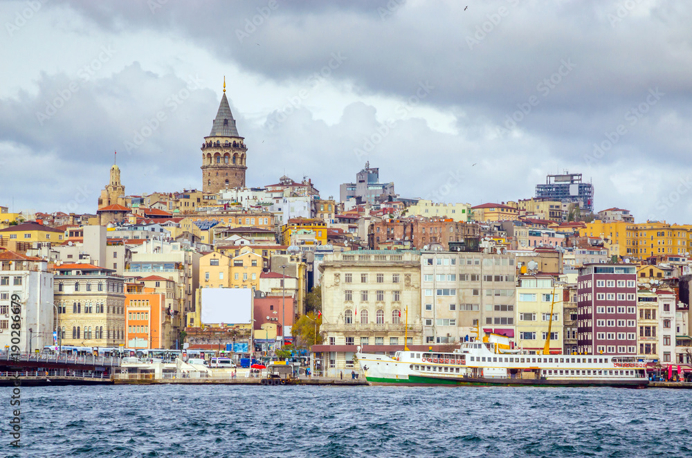 Panoramic view of Galata tower in Istanbul, Turkey