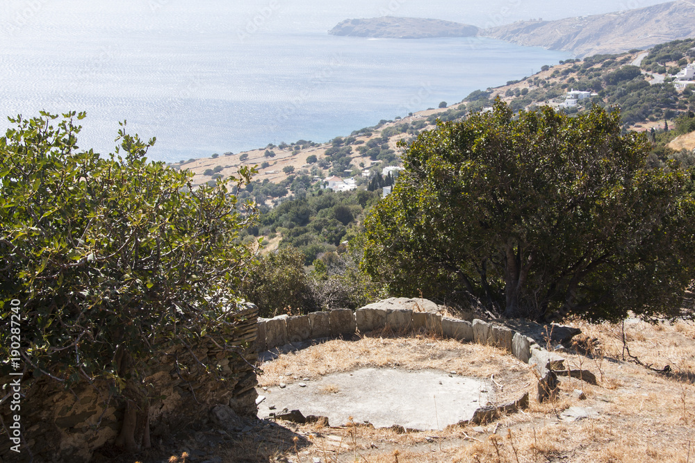 Old rock structure and view of the island from above 