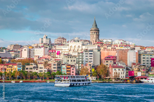 Panoramic view of Galata tower in Istanbul, Turkey