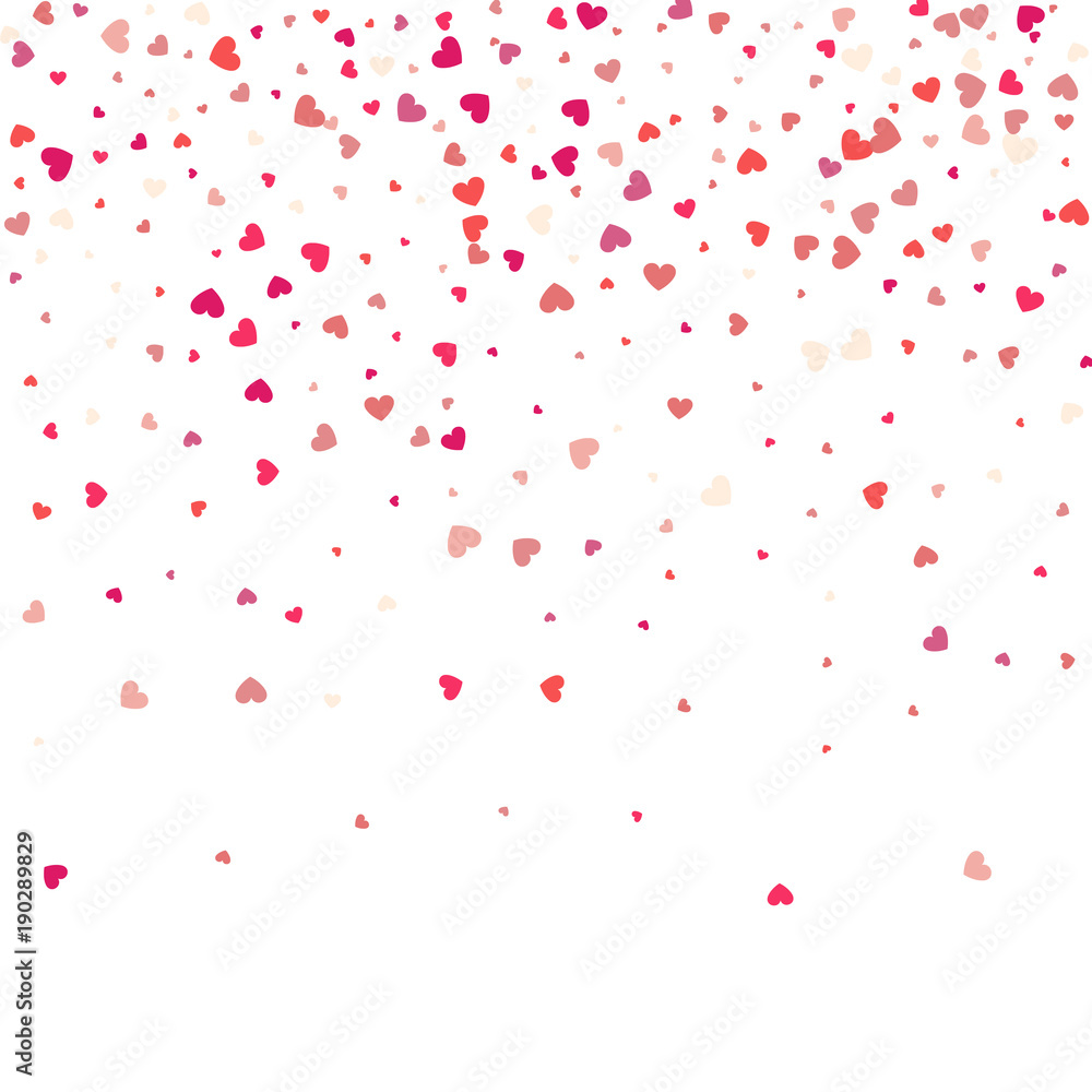 Flying heart confetti, valentines day vector background, romantic love vector simple texture