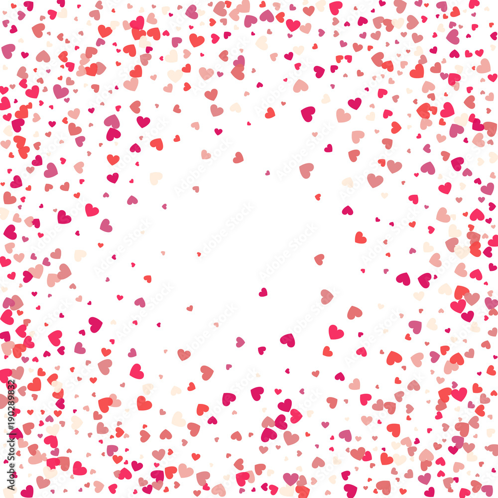 Lovely heart frame with confetti hearts. Love vector border on white background