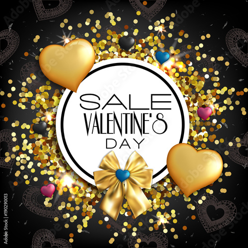  Valentines Day Sale banner. Abstract background with hearts orn