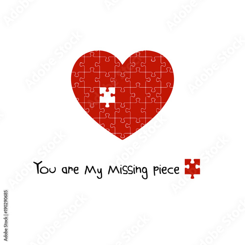 You Are My Missing Piece, Puzzle Heart, Valentine's Day Print, Minimalist Background, Vector Illustration, Home Decor photo