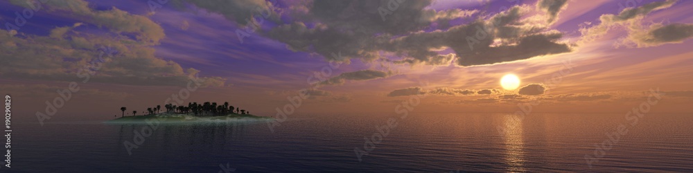Sunset over the island, panorama of the tropical landscape during the sunset over the island
