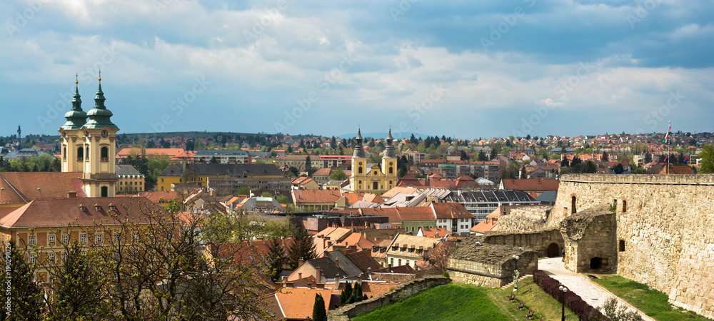 Eger city panoramic view with Castle wall