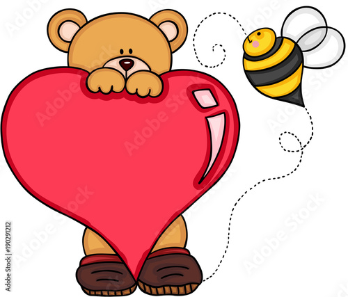 Teddy bear with heart and bee
