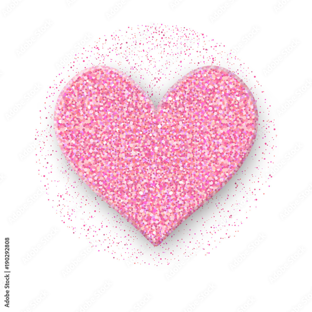 Heart icon. Shine pink glitter heart for Valentine's Day, wedding or romantic design. Vector illustration 