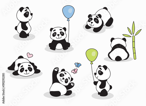 Panda cartoon character in various expression for invitations, parties and surprises