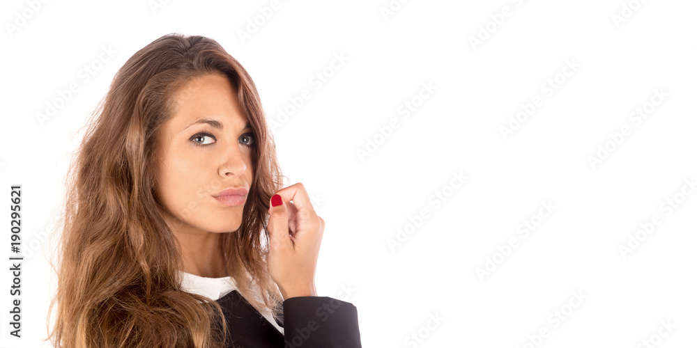 Sexy and attractive business woman, copy space on the right side of the photo. Sexy and attractive business woman, copy space on the right side of the photo.