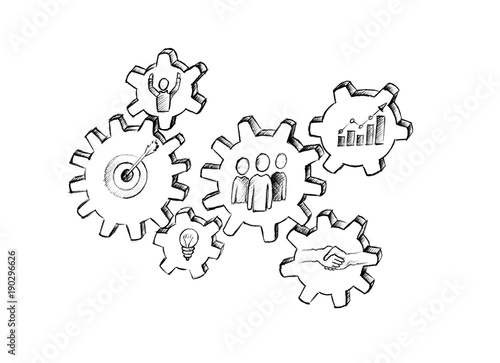 Hand Drawn Gears Forming Successful Operations