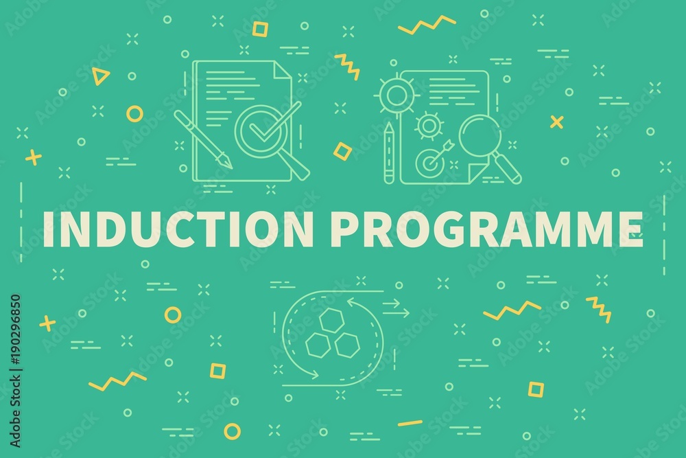 Obraz premium Conceptual business illustration with the words induction programme