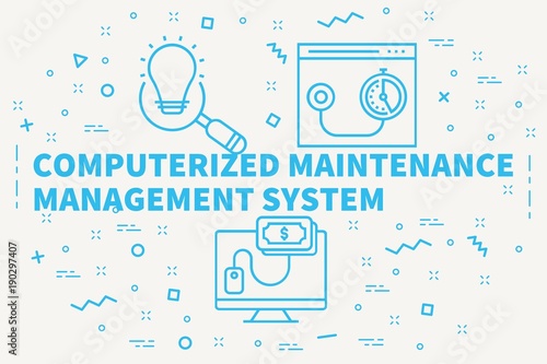 Conceptual business illustration with the words computerized maintenance management system